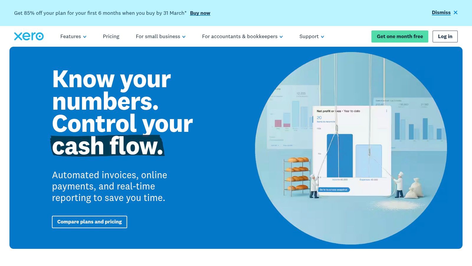 Xero dashboard showing account watchlist and cash flow