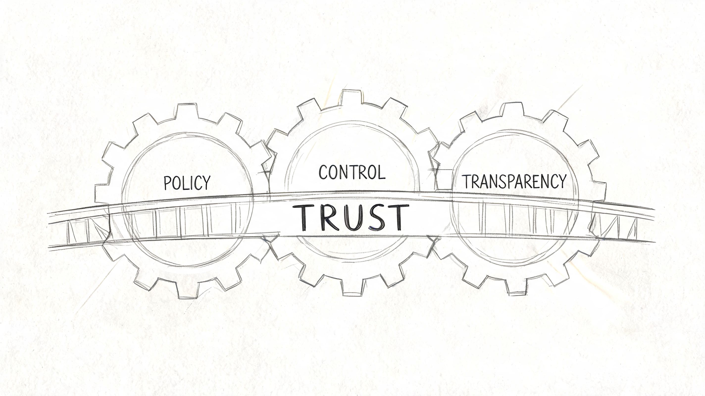 A conceptual sketch illustrating trust as a mechanism driven by the core components of policy, control, and transparency.