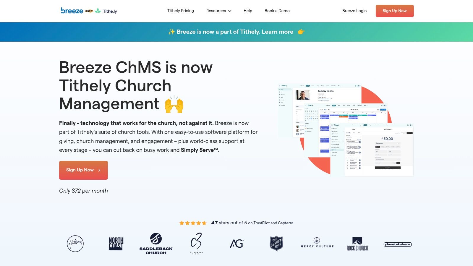 Tithely's bundled offering, showcasing its integrated church management platform