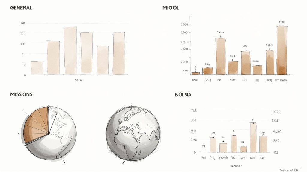 A person presenting a financial chart on a screen to a small group in a bright, modern meeting space.