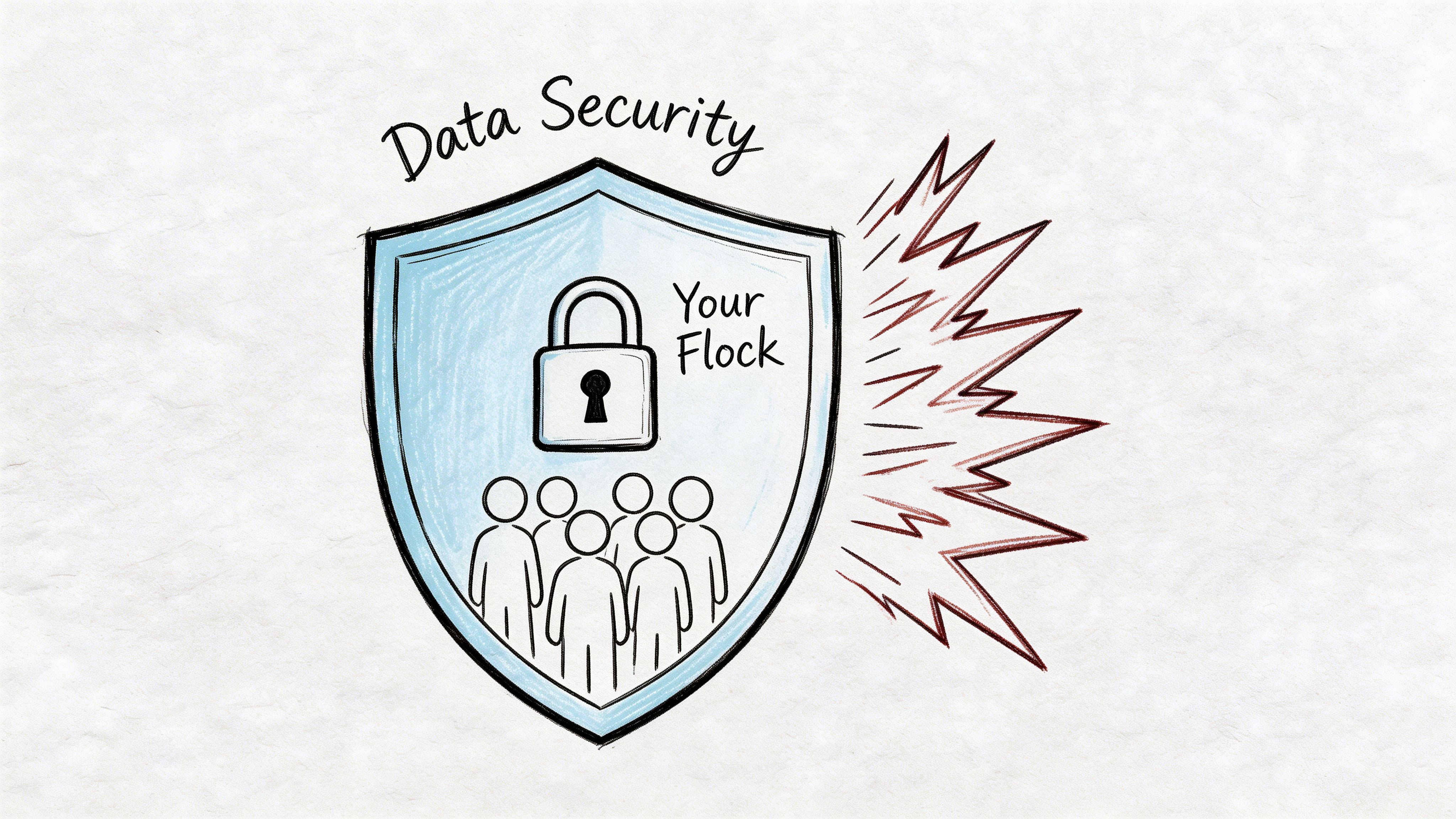 A hand-drawn illustration of a protective shield icon representing data security for a church directory group.