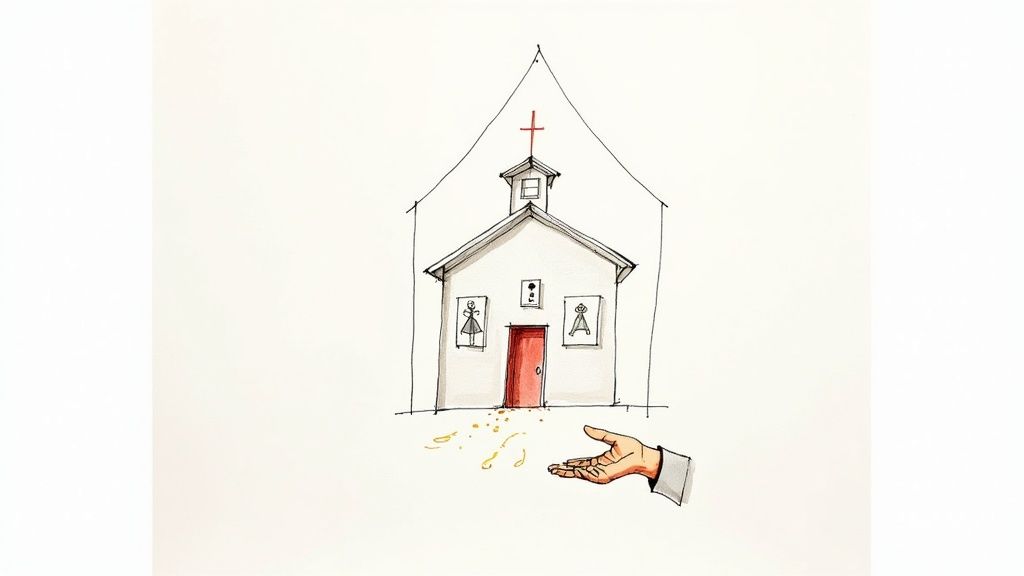 A hand giving another hand a coin, symbolizing charity and benevolence.