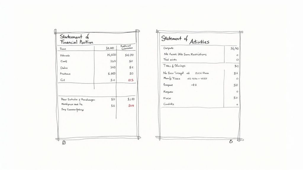A person pointing at charts and graphs on a financial report, illustrating the visualization of church financial data.