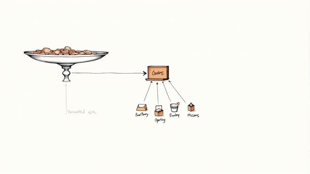 A church treasurer smiling while reviewing clear financial reports on a tablet in a well-lit office.