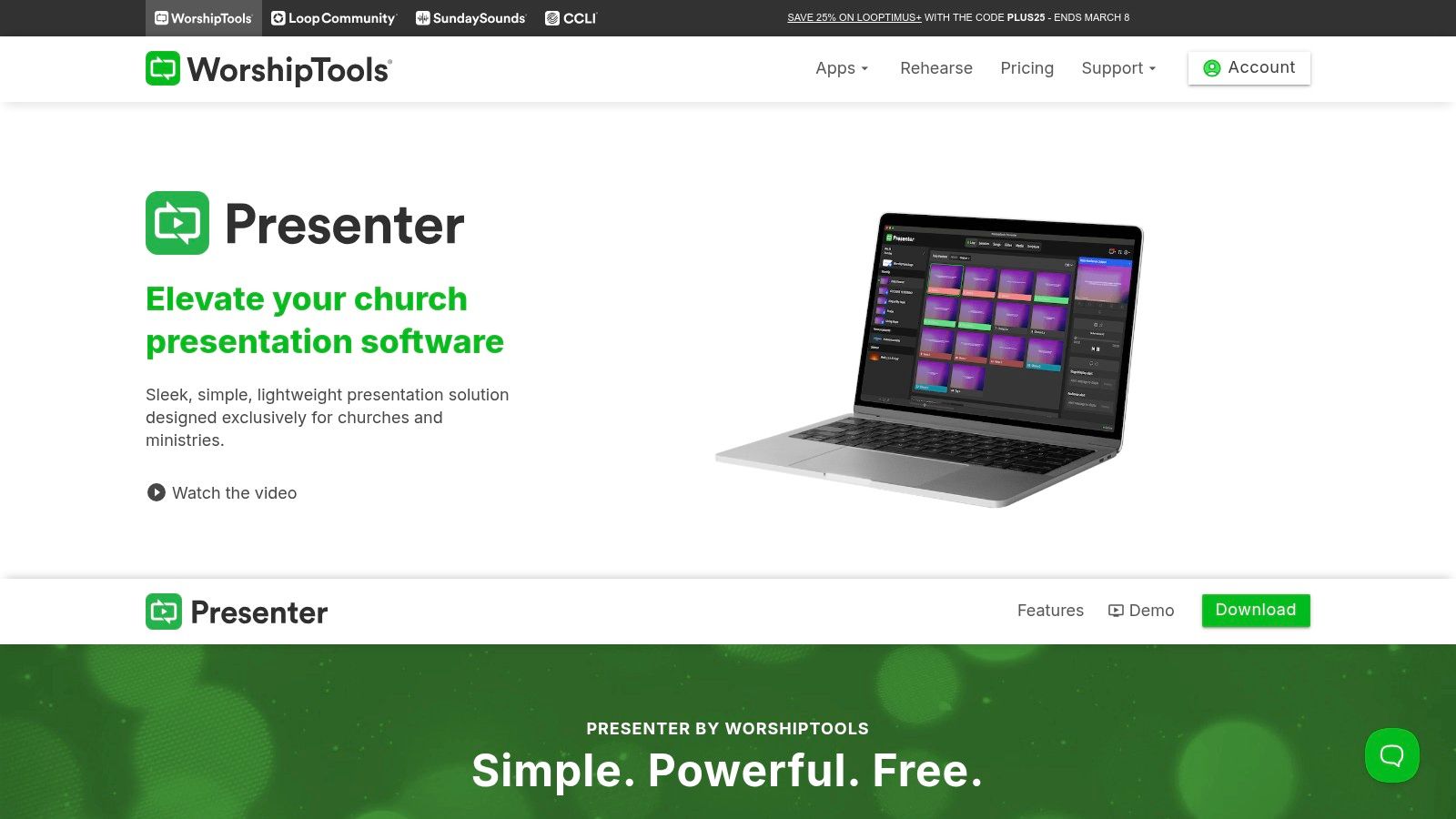Presenter by WorshipTools interface showing media and song library