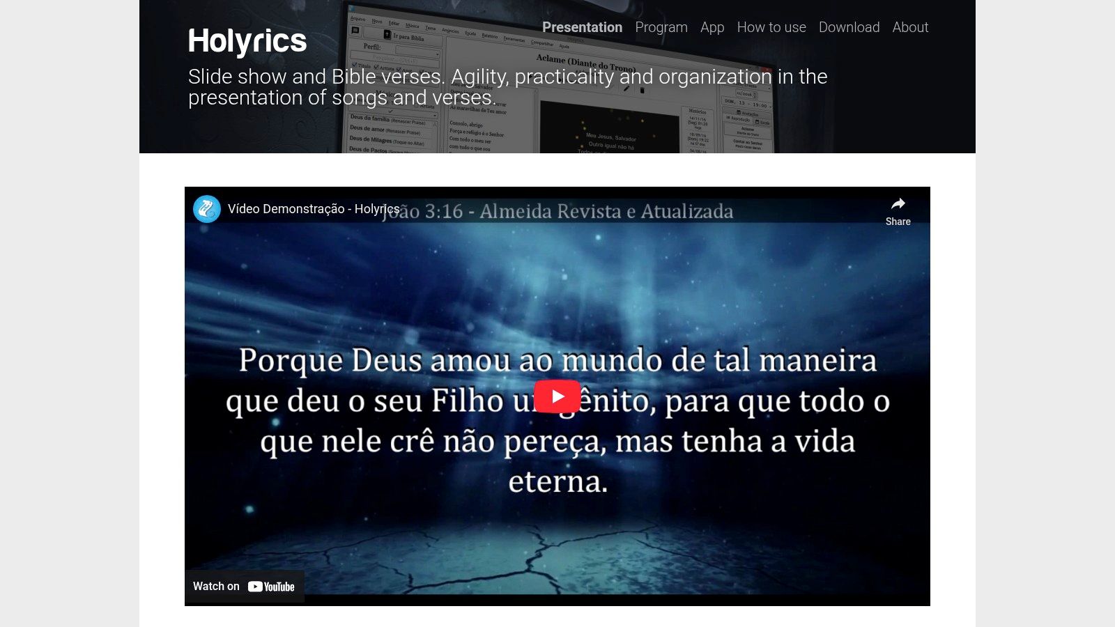 Holyrics interface showing song lyrics and media controls